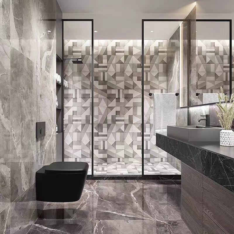بلاط بورسلين مزجج أبيض وأسود طراز INS إسكندنافي 300 * 300 مم للأرضيات والجدار الداخلي