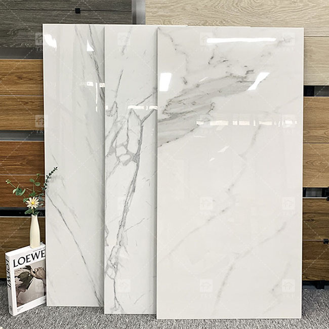 600x1200mm Carrara البيضاء الملمعة الملمعة عالية البلاط الزجاجي لأرضية البلاط البورسليني الرخام