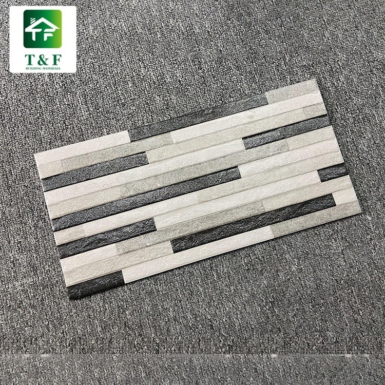 بلاط سيراميك مزجج خارجي 20 × 40 أسود مزيج اللون الأبيض