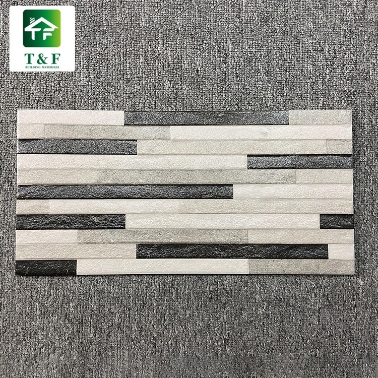 بلاط سيراميك مزجج خارجي 20 × 40 أسود مزيج اللون الأبيض